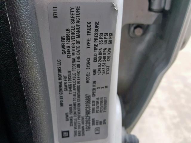 1GCDSCF98C8106897 - 2012 CHEVROLET COLORADO L SILVER photo 10