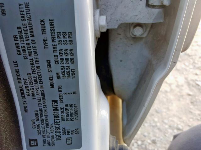 1GCDSCFE7B8104750 - 2011 CHEVROLET COLORADO L WHITE photo 10