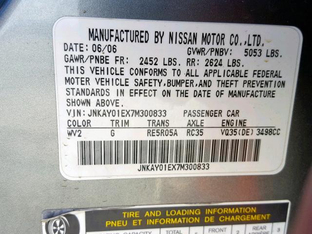 JNKAY01EX7M300833 - 2007 INFINITI M35 BASE SILVER photo 10