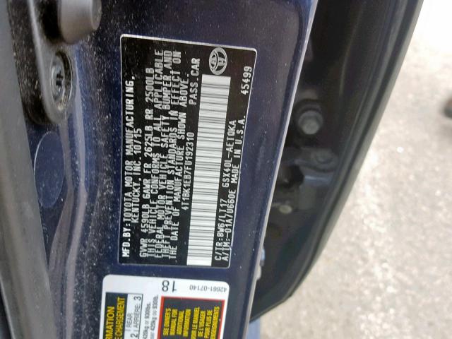 4T1BK1EB7FU192310 - 2015 TOYOTA AVALON XLE 蓝色 照片 10