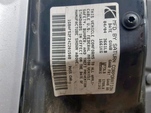 1G8AF52F24Z201508 - 2004 SATURN ION LEVEL SILVER photo 10