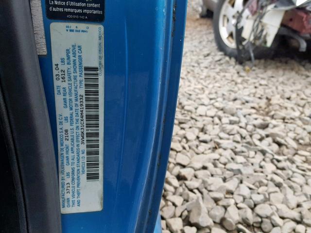 3VWGK31CX4M419332 - 2004 VOLKSWAGEN NEW BEETLE Mavi foto 10