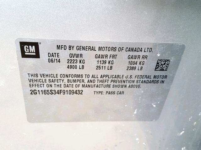 2G1165S34F9109432 - 2015 CHEVROLET IMPALA LTZ SILVER photo 10