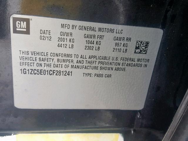 1G1ZC5E01CF281241 - 2012 CHEVROLET MALIBU 1LT 黑色 照片 10