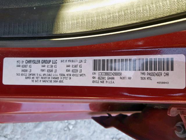 1C3CCBBB2CN288890 - 2012 CHRYSLER 200 TOURIN RED photo 10