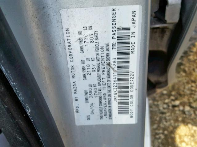 JM1BK323641175283 - 2004 MAZDA 3 S SILVER photo 10