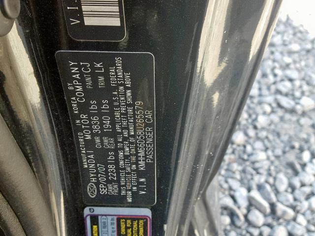 KMHHM66D58U265579 - 2008 HYUNDAI TIBURON GS BLACK photo 10