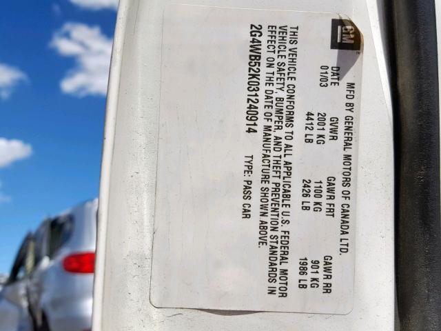 2G4WB52K031240914 - 2003 BUICK REGAL LS WHITE photo 10