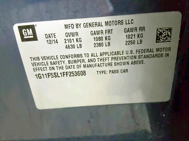 1G11F5SL1FF253608 - 2015 CHEVROLET MALIBU LTZ ლურჯი ფოტო 10