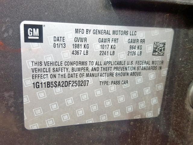 1G11B5SA2DF250207 - 2013 CHEVROLET MALIBU LS GRAY photo 10