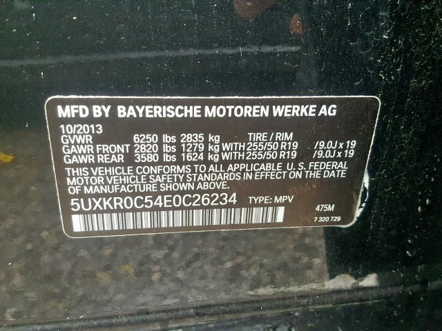 5UXKR0C54E0C26234 - 2014 BMW X5 XDRIVE3 BLACK photo 10