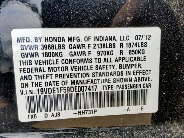 19VDE1F59DE007417 - 2013 ACURA ILX 20 PRE BLACK photo 10