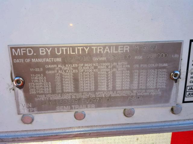 1UYVS2539FU097104 - 2015 UTILITY TRAILER WHITE photo 10