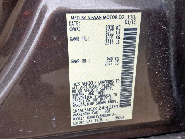 1N4AL3AP1DC249104 - 2013 NISSAN ALTIMA 2.5 CHARCOAL photo 10