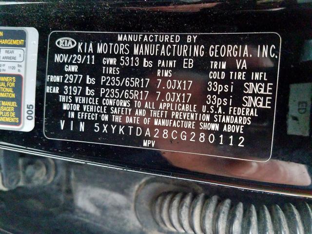 5XYKTDA28CG280112 - 2012 KIA SORENTO BASE  photo 10