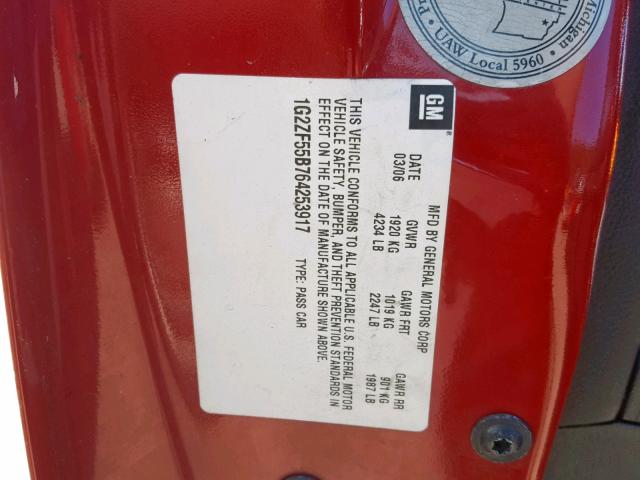 1G2ZF55B764253917 - 2006 PONTIAC G6 SE RED photo 10