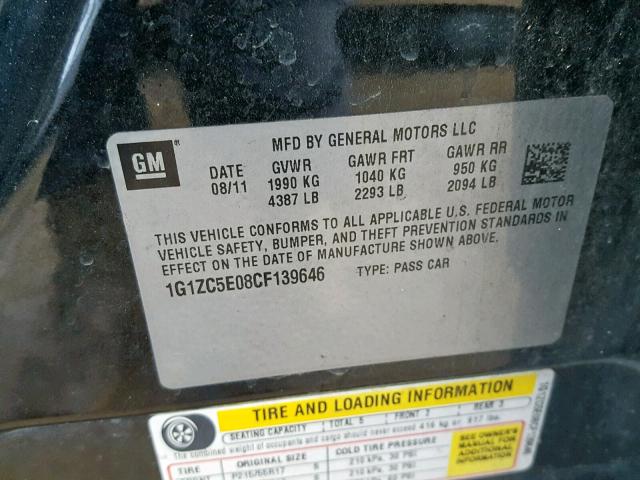 1G1ZC5E08CF139646 - 2012 CHEVROLET MALIBU 1LT 黑色 照片 10