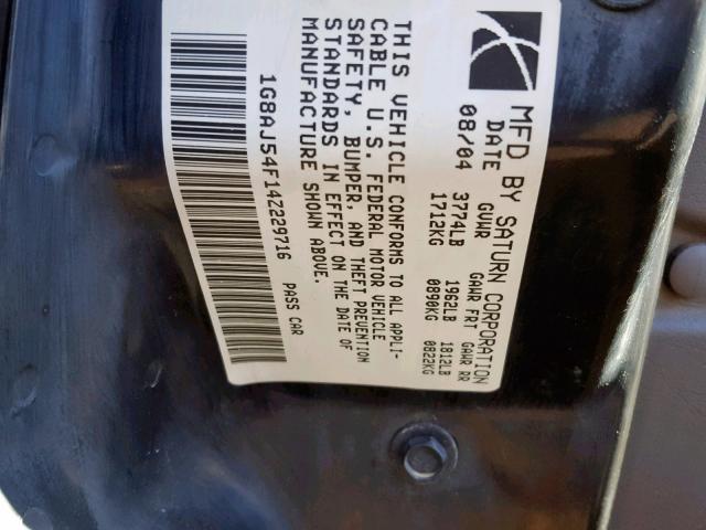 1G8AJ54F14Z229716 - 2004 SATURN ION LEVEL SILVER photo 10