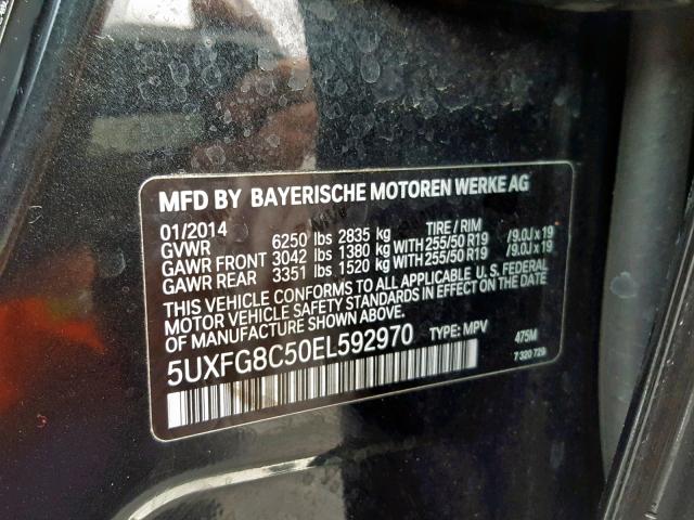 5UXFG8C50EL592970 - 2014 BMW X6 XDRIVE5 BLACK photo 10