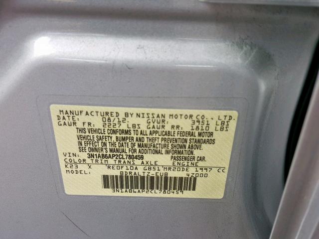 3N1AB6AP2CL780459 - 2012 NISSAN SENTRA 2.0 SILVER photo 10