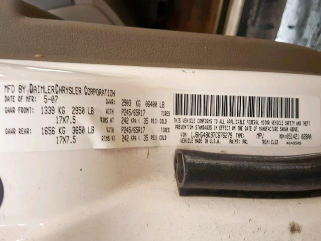 1J8HG48K97C676279 - 2007 JEEP COMMANDER WHITE photo 10