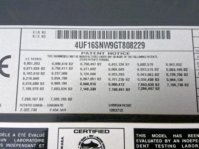 4UF16SNW9GT808229 - 2016 ARCTIC CAT SNOPRO ნარინჯისფერი ფოტო 10
