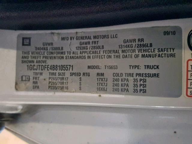 1GCJTDFE4B8105571 - 2011 CHEVROLET COLORADO L WHITE photo 10