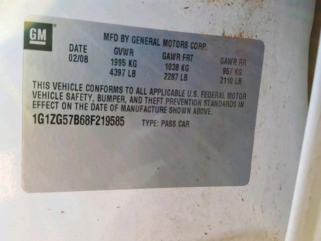 1G1ZG57B68F219585 - 2008 CHEVROLET MALIBU LS WHITE photo 10