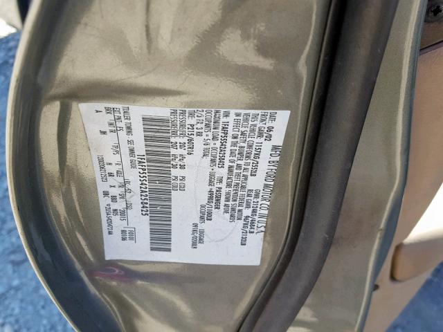 1FAFP55S42A258425 - 2002 FORD TAURUS SES GRAY photo 10