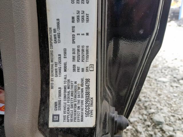 1GCCS299X88184798 - 2008 CHEVROLET COLORADO L BLACK photo 10