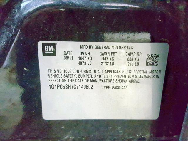 1G1PC5SH7C7140802 - 2012 CHEVROLET CRUZE LS GRAY photo 10