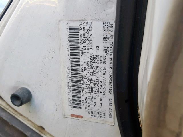 JT6HF10U8Y0126474 - 2000 LEXUS RX 300 WHITE photo 10