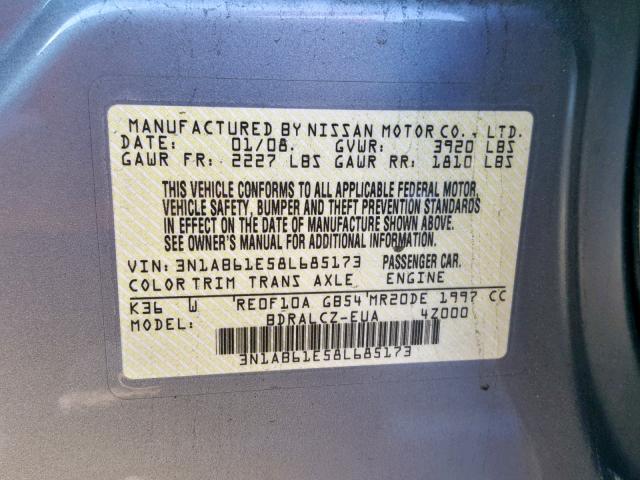 3N1AB61E58L685173 - 2008 NISSAN SENTRA 2.0 GRAY photo 10