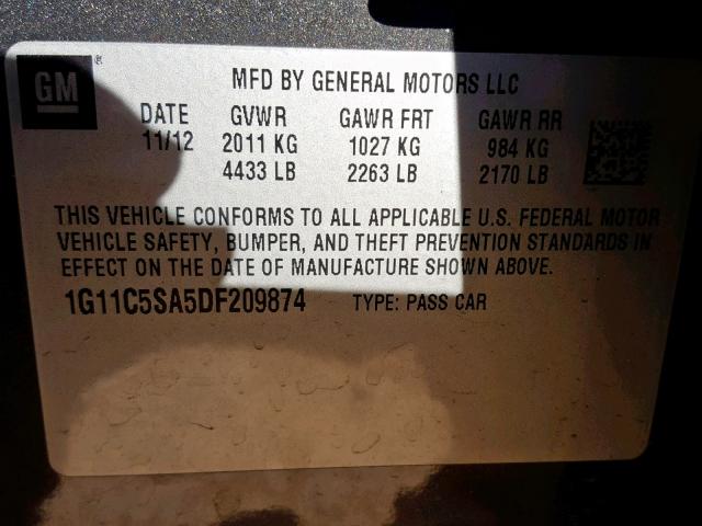 1G11C5SA5DF209874 - 2013 CHEVROLET MALIBU 1LT BROWN photo 10