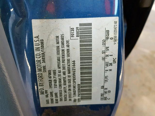 1MEFM13P8XW621666 - 1999 MERCURY TRACER LS BLUE photo 10