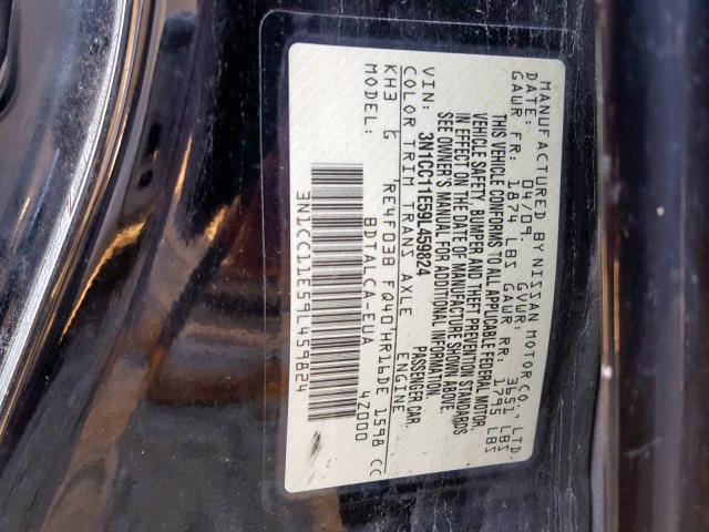 3N1CC11E59L459824 - 2009 NISSAN VERSA S BLACK photo 10