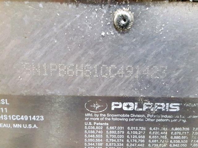 SN1PB6HS1CC491423 - 2012 POLARIS SNOWMOBILE WHITE photo 10