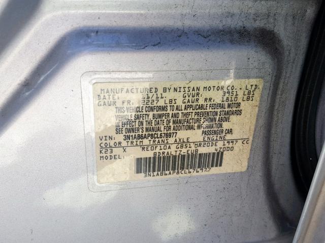 3N1AB6AP8CL676977 - 2012 NISSAN SENTRA 2.0 SILVER photo 10