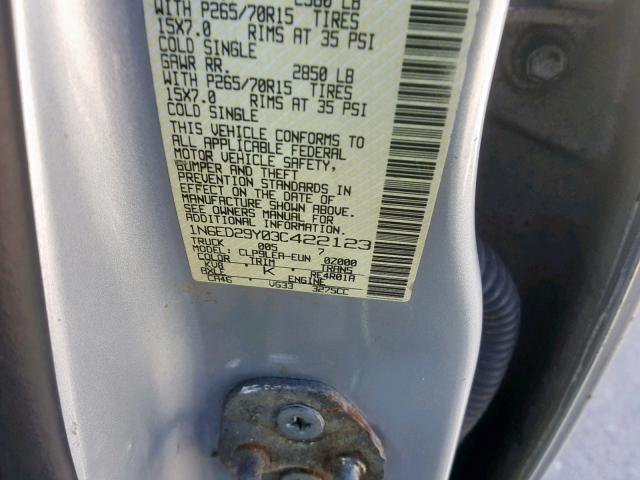 1N6ED29Y03C422123 - 2003 NISSAN FRONTIER C GRAY photo 10