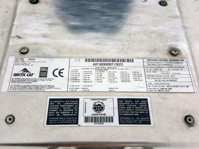 4UF16SNW9GT119372 - 2016 ARCTIC CAT ZR9000 ORANGE photo 10