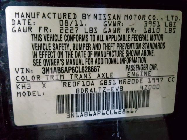 3N1AB6AP6CL628667 - 2012 NISSAN SENTRA 2.0 BLACK photo 10