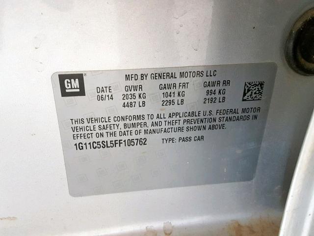 1G11C5SL5FF105762 - 2015 CHEVROLET MALIBU 1LT 银色 照片 10