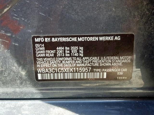 WBA3C1C5XEK115957 - 2014 BMW 328 I SULE GRAY photo 10