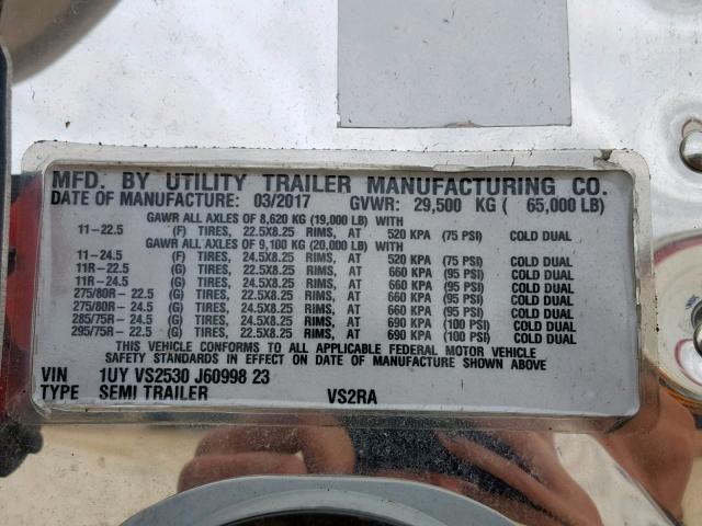 1UYVS2530J6099823 - 2018 UTILITY TRAILER WHITE photo 10