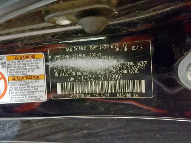 JF1ZNAA10D2729993 - 2013 TOYOTA SCION FR-S BLACK photo 10