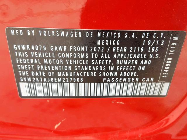 3VW2K7AJ6EM227908 - 2014 VOLKSWAGEN JETTA BASE RED photo 10