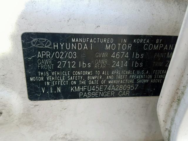 KMHFU45E74A280957 - 2004 HYUNDAI XG 350 WHITE photo 10