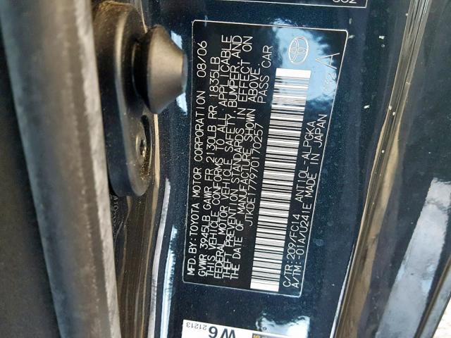 JTKDE177970170257 - 2007 TOYOTA SCION TC შავი ფოტო 10
