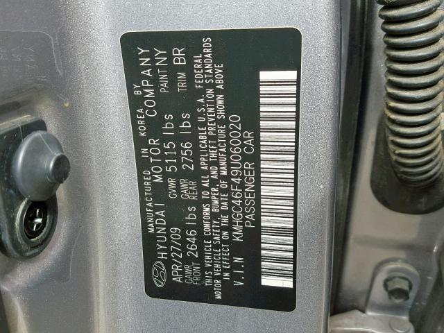 KMHGC46F49U060020 - 2009 HYUNDAI GENESIS 4. SILVER photo 10