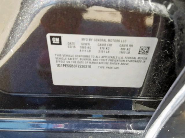 1G1PE5SB3F7236310 - 2015 CHEVROLET CRUZE LT BLACK photo 10
